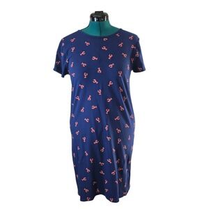 J.Crew Re-Imagined Lobster Print Navy Blue‎ T-Shirt Dress - Women's Medium